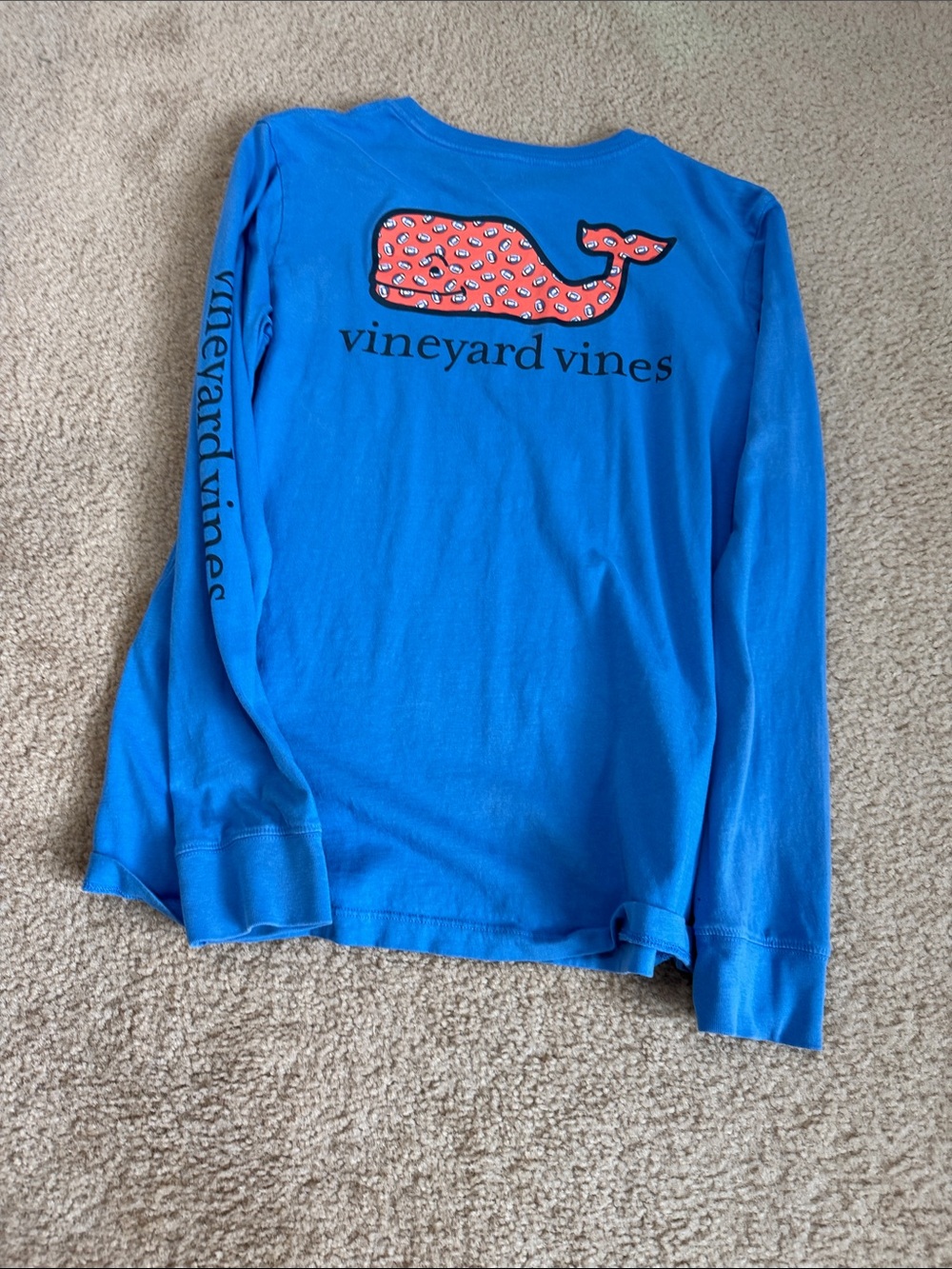 Vineyard Vines Bright Blue Long Sleeve Tee with Pink Whale Graphic